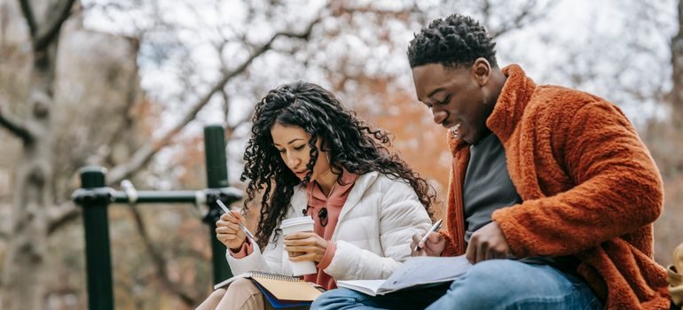 Students studying outside