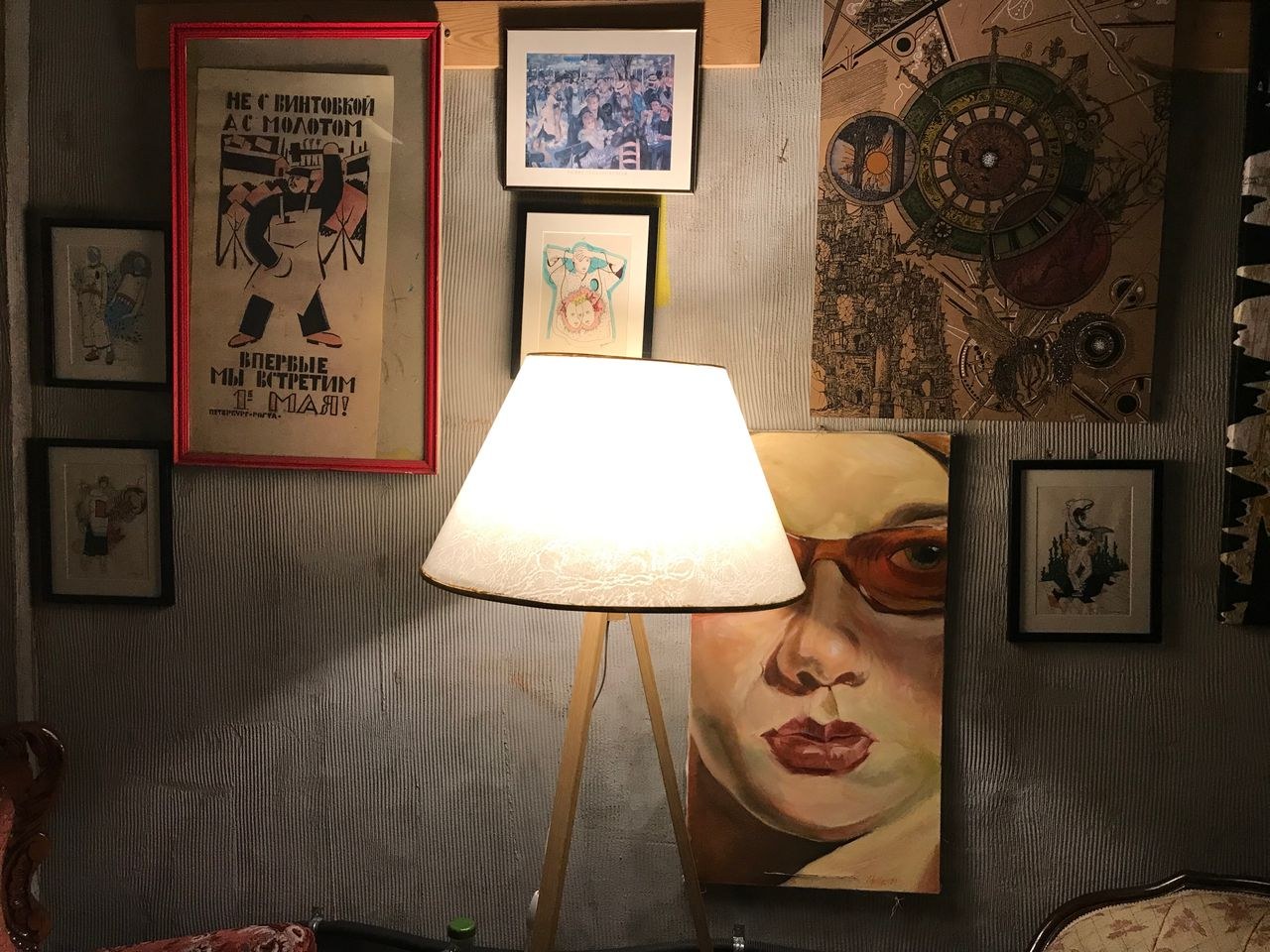 A warm lamp lighting up a cozy living room in a new home